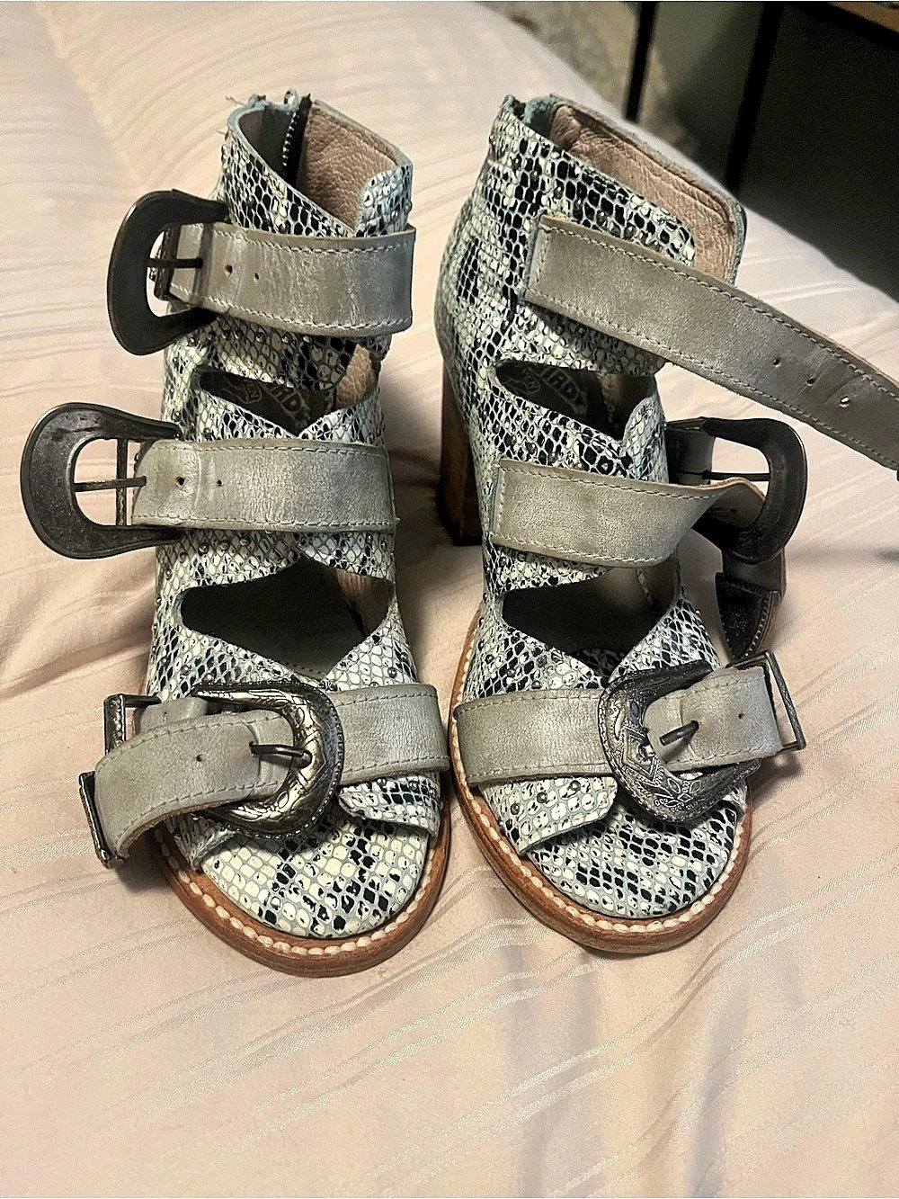 Freebird Violet Leather Animal Print Heels size 6